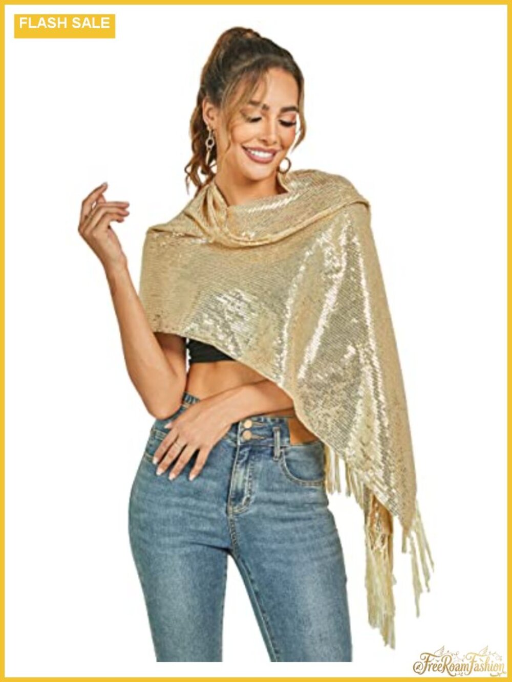 Sequin Shawl Wrap One Size Tassel Party Evening Coverup
